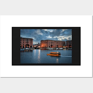 Albert Dock Liverpool at dusk with a yellow Duck Marine Craft Posters and Art